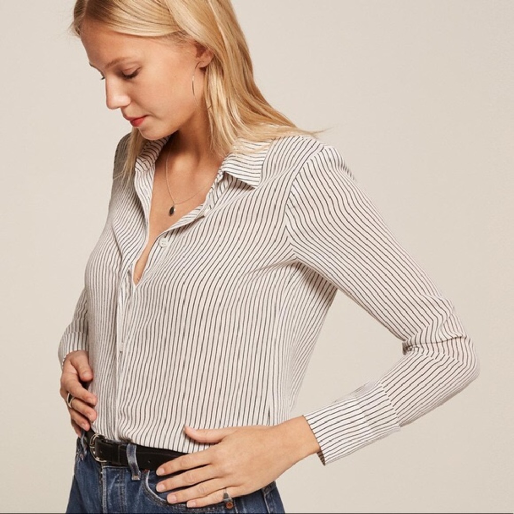 Reformation Violet Pin Stripe Botton Up Top